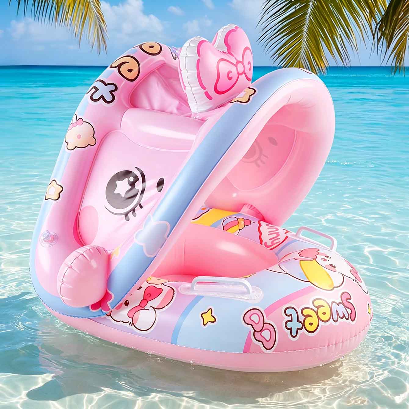 Pool Float Ring Inflatable - 1PC 캐노피 등받이 손잡이가 있는 풍선형