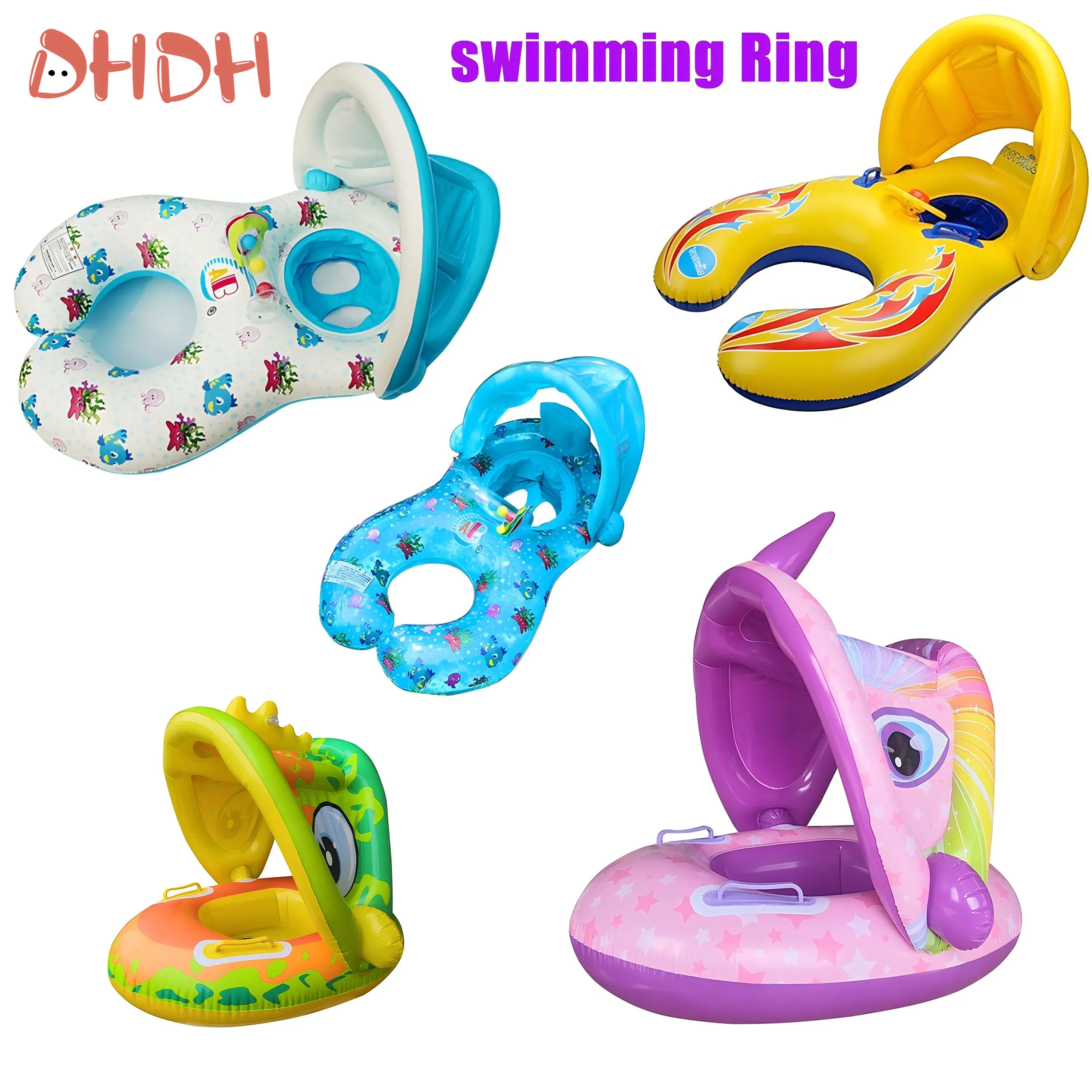 Pool Float Ring Inflatable - 차양막이 있는 아기 수영 플로트 –