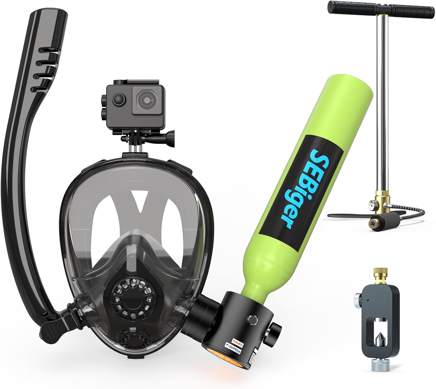 Snorkel Mask Full Face - 미니 스쿠버 탱크 0.5L, 풀페이스 스노클