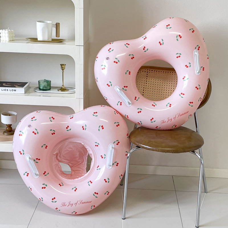 Pool Float Ring Inflatable - 체리 모양 수영 튜브 1개, 손잡이가